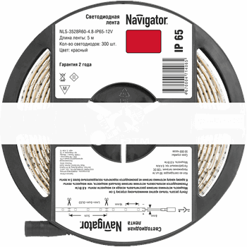 Лента светодиодная LEDх60/м 5м 4.8w/m 12В IP65 красный (71406 NLS-3528)