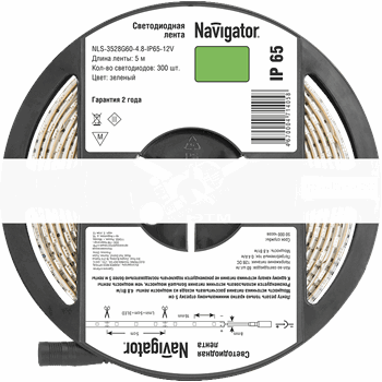 Лента светодиодная LEDх60/м 5м 4.8w/m 12В IP65 зеленый (71405 NLS-3528)