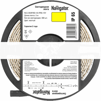 Лента светодиодная LEDх60/м 5м 4.8w/m 12В IP65 желтый (71407 NLS-3528)