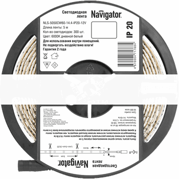 Лента светодиодная LEDx60/м 5м 14.4Вт/м 12В дневной (71768 NLS-5050)