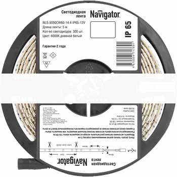 Лента светодиодная LEDx60/м 5м 14.4Вт/м 12В IP65 дневной (71769 NLS-5050)