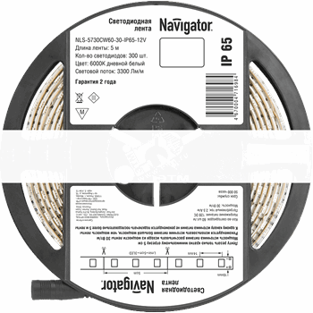 Лента светодиодная LEDx60/м 5м 30Вт/м 12В IP65 дневной (71698 NLS-5730)