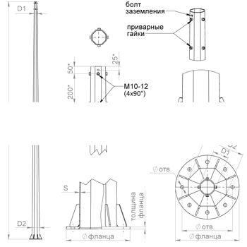 Опора ОГСФ-0.4-10.0 с лючком горячеоцинкованная