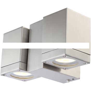 Светильник 2xGU10x5W уличный L17.5хW17.5хH10 incl. 340lm LED IP44 нержавеющая сталь/стекло