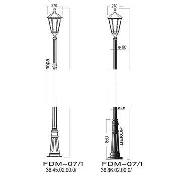 Светильник НБУ-100w E27 IP43 черный матовое стекло h=3.0м Диоген Макси FDM-07/1 (FDM-07/1)