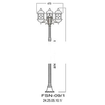 Светильник НТУ-3x100w E27 IP43 черный витраж стойка №25 h=1710 Санремо (FSN-09/1)